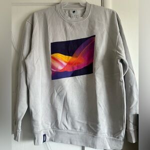 Gray Crewneck Sweater with Colorful Abstract Design